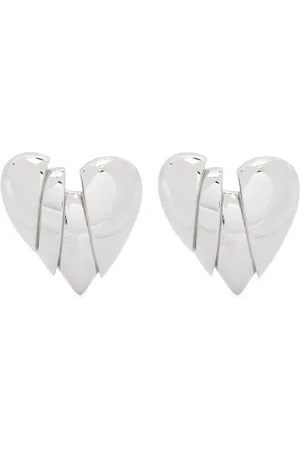 Amina Muaddi Heart Motif Silver Earrings Pair