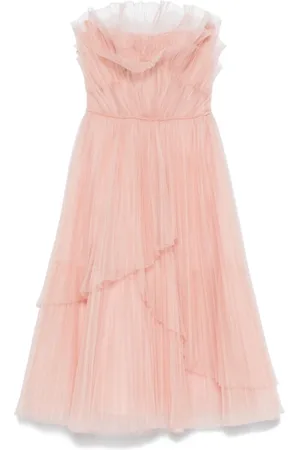 Costarellos Party Dresses, female, , XS, Coral Plissé Bustier Dress