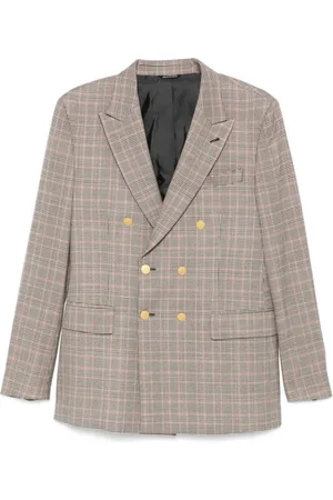REVERES 1949 Blazers, male, , L, Coral Pink Checkered Double-Breasted Jacket