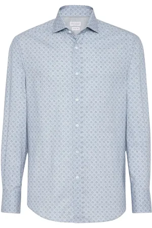 Brunello Cucinelli Casual Shirts, male, , 2XL, Geometric Print Shirt
