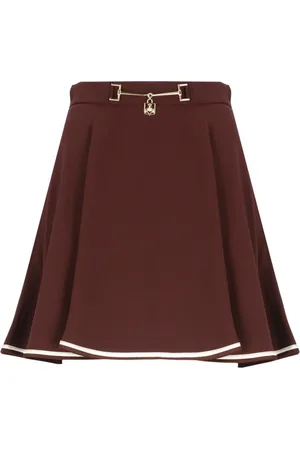Elisabetta Franchi Bordeaux Crêpe Miniskirt with Metal Detail