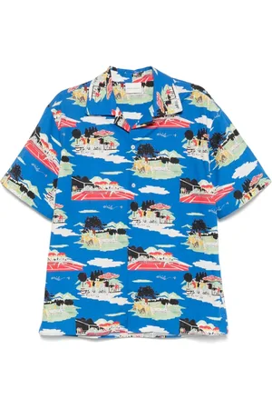 Drôle de Monsieur Short Sleeve Shirts, male, , XL, Sapphire Camp Collar Shirt