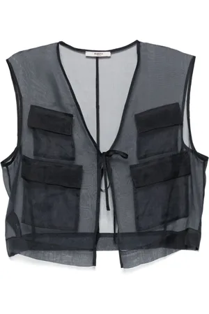 BARENA Navy Sheer Sleeveless Waistcoat