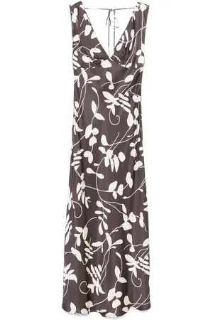 FAITHFULL THE BRAND Maxi Dresses, female, , M, Coffee Brown Button Tie Dress