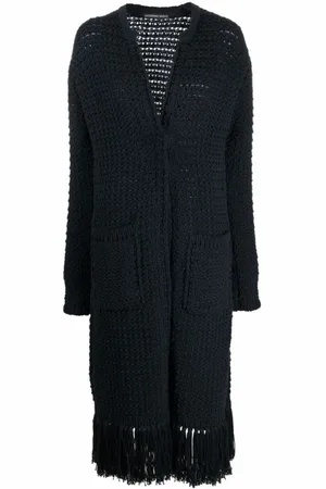 ANTONINO VALENTI Knitted Dresses, female, , M, Dark Chunky-Knit Frayed-Edge Cardi-Coat