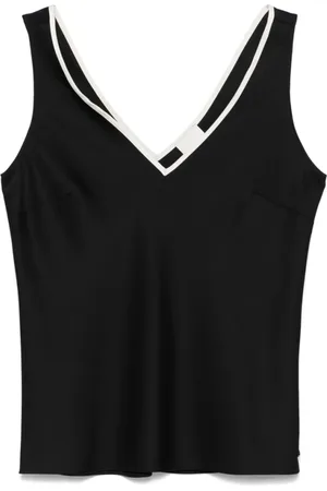 Calvin Klein Sleeveless Tops, female, , S, Logo Plaque V-Neck Top