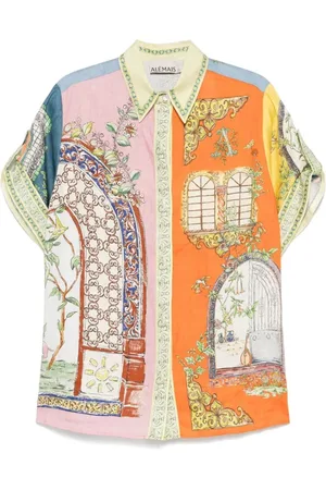 ALÉMAIS Tangerine Linen Colour-Block Shirt