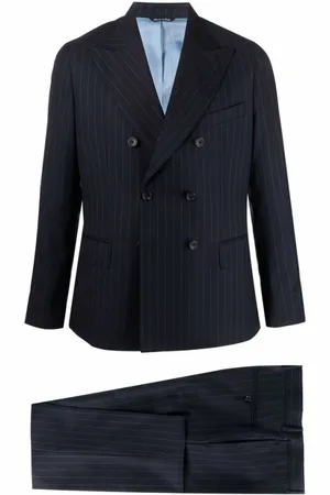 REVERES 1949 Double Breasted Suits, male, , 3XL, Navy Double-Breasted Striped Suit