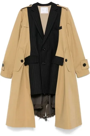 SACAI Trench Coats, female, , M, Camel Brown Black Blazer Pinstripe