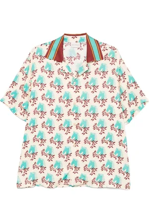 Drôle de Monsieur Short Sleeve Shirts, male, , XL, Beige Camp Collar Short Sleeve Shirt