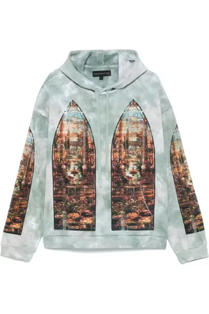 Who Decides War Aqua Hooded Sweatshirt with Motif Print