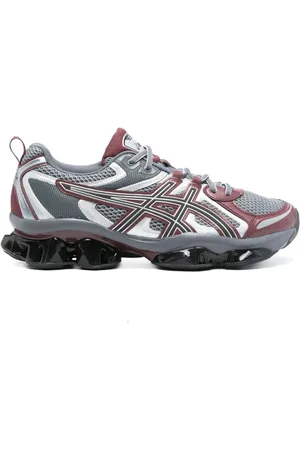 Asics Sneakers, male, , 9 1/2 UK, Grey Mesh Trainers with Bordeaux Accents