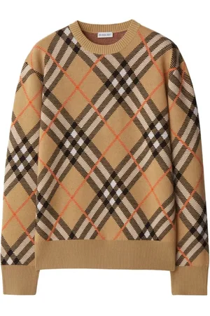 Burberry Round-neck Knitwear, male, , S, Nova Check Pattern Wool Jumper