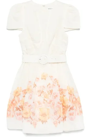 By Malina Short Dresses, female, , S, Floral Print Beige Dress with Belt