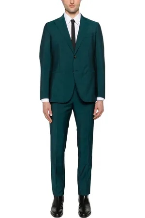 CARUSO Teal Buttoned Cuffs Rear Vents