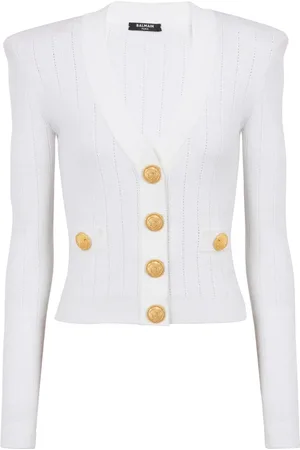 Balmain Cardigans, female, , M, Cropped knit cardigan