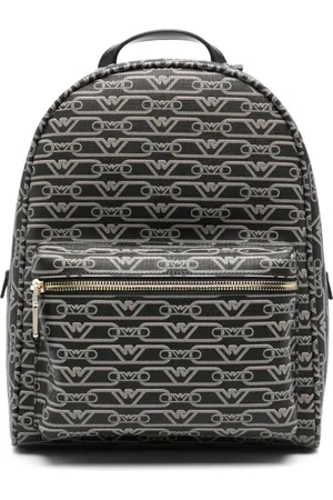 Emporio Armani Backpacks, female, , ONE SIZE, Logo Print Backpack /Ecru Faux Leather