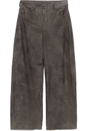 SALVATORE SANTORO Dark Grey Leather Trousers Classic Style