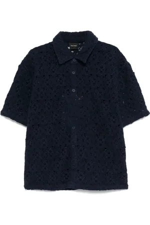 Daily paper Short Sleeve Shirts, male, , L, Navy Button-Up Short Sleeve Shirt