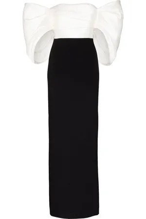 Solace Cream Black Satin Draped Dress