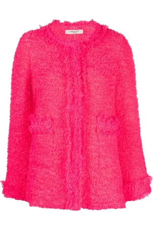CHARLOTT Cardigans, female, , S, Fuchsia Tweed Fringe Jacket