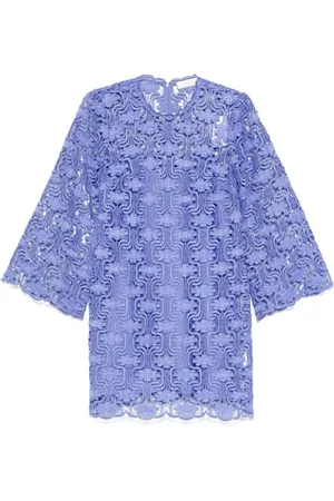 ZIMMERMANN Short Dresses, female, , M, Blue Floral Dress with Long Sleeves