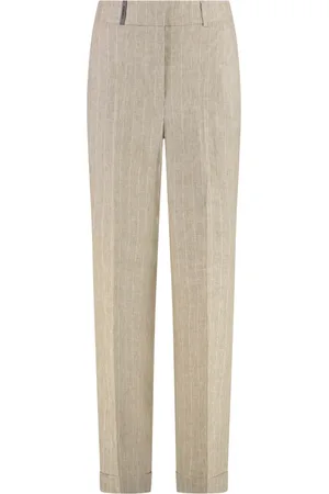 PESERICO SIGN Straight Trousers, female, , S, Roll-up Linen Trousers with Pockets