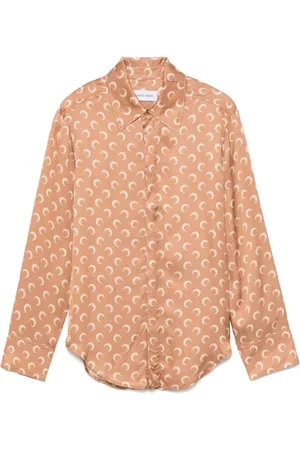 Marine Serre Shirts, female, , M, Satin Jacquard Shirt with Caramel