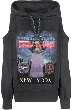 VERSACE Hoodies, female, , XS, Maxi Print Cotton Hoodie