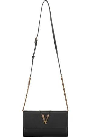 VERSACE Calf Leather Clutch with Chain Strap