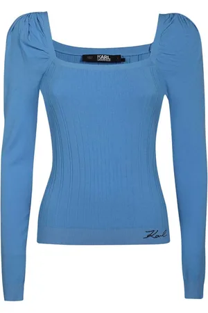 Karl Lagerfeld Long Sleeve Tops, female, , XL, Ribbed Viscose Top with Embroidered Logo