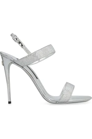 Dolce & Gabbana High Heel Sandals, female, , 3 UK, Metallic Leather Sandals with Embellished Upper