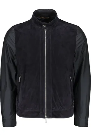 MOORER Leather Jackets, male, , M, Leather Panel Full-Zip Jacket