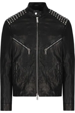 Dsquared2 Leather Jackets, male, , S, Zip-Up Long-Sleeved Biker Jacket