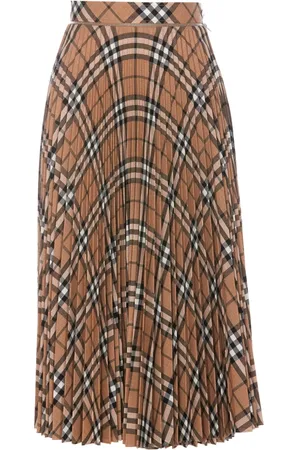 Burberry Midi Skirts, female, , XS, Check Wool-Blend Pleated Midi-Skirt