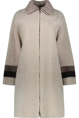 LORENA ANTONIAZZI Single-Breasted Coats, female, , 3XS, Shearling overcoat with ribbed knit collar