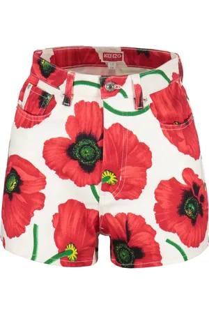 Kenzo Denim Shorts, female, , W27, Floral Print Denim Cut-Off Shorts