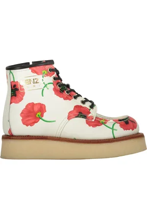 Kenzo Floral Print Leather Ankle Boots