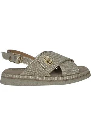 Laura Bellariva Flat Sandals, female, , 6 UK, Raffia Sandals with Gold Details