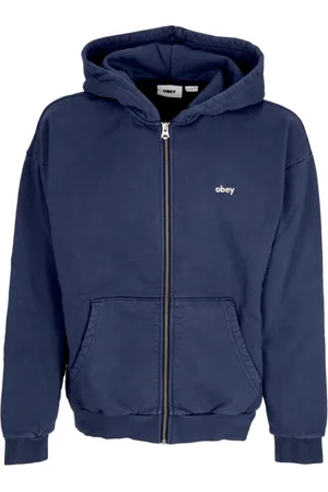 Obey Zip-throughs, male, , XL, Zip Hoodie Fleece Pigment Navy Sweatshirt