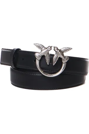 Pinko Belts, female, , XS, Leather Belt with Love Birds Buckle