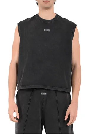 GCDS Sleeveless Tops, male, , L, Logo Sleeveless Vest Oversize Cotton Elastane