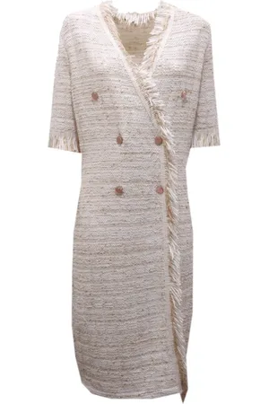 D.EXTERIOR Textured double-breasted dress with fringes