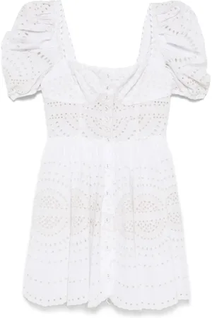 CHARO RUIZ IBIZA Beige Broderie Anglaise Square Neck Dress