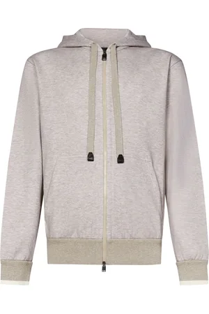 BRIONI Zip-throughs, male, , M, Sand Melange Zip-Up Hooded Sweatshirt
