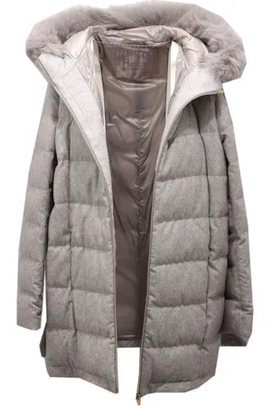 HERNO Winter Jackets, female, , L, Cashmere/Silk Grey Jacket with Fur Collar