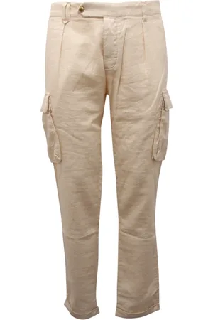 OFFICINA 36 Cargo Cotton/Linen Trousers in Latte