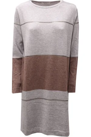 KANGRA CASHMERE Knitted Dresses, female, , S, Grey Wool Dress Made in Italy