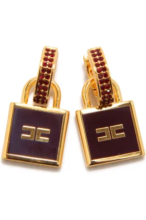 Elisabetta Franchi Gold Hoop Earrings with Lock Charms