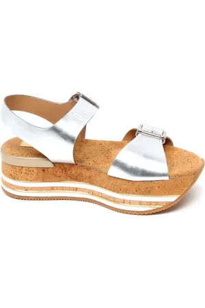 Hogan Wedges, female, , 5 1/2 UK, Silver Cork Sandal Shoe with Wedge